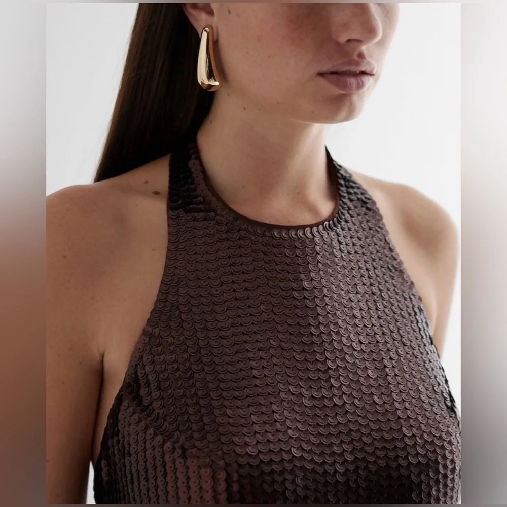 🆕 Express Copper Sequin Mini Dress. Size XS. NWT. 🤎 - Picture 5 of 16
